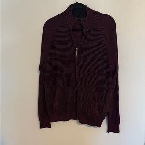 Ted Baker Men's Dark Red Zip-Up Mock Neck Long Sleeve Cardigan XL